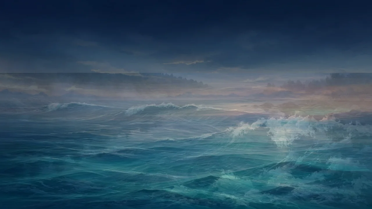 Calm navy ocean horizon with soft teal light